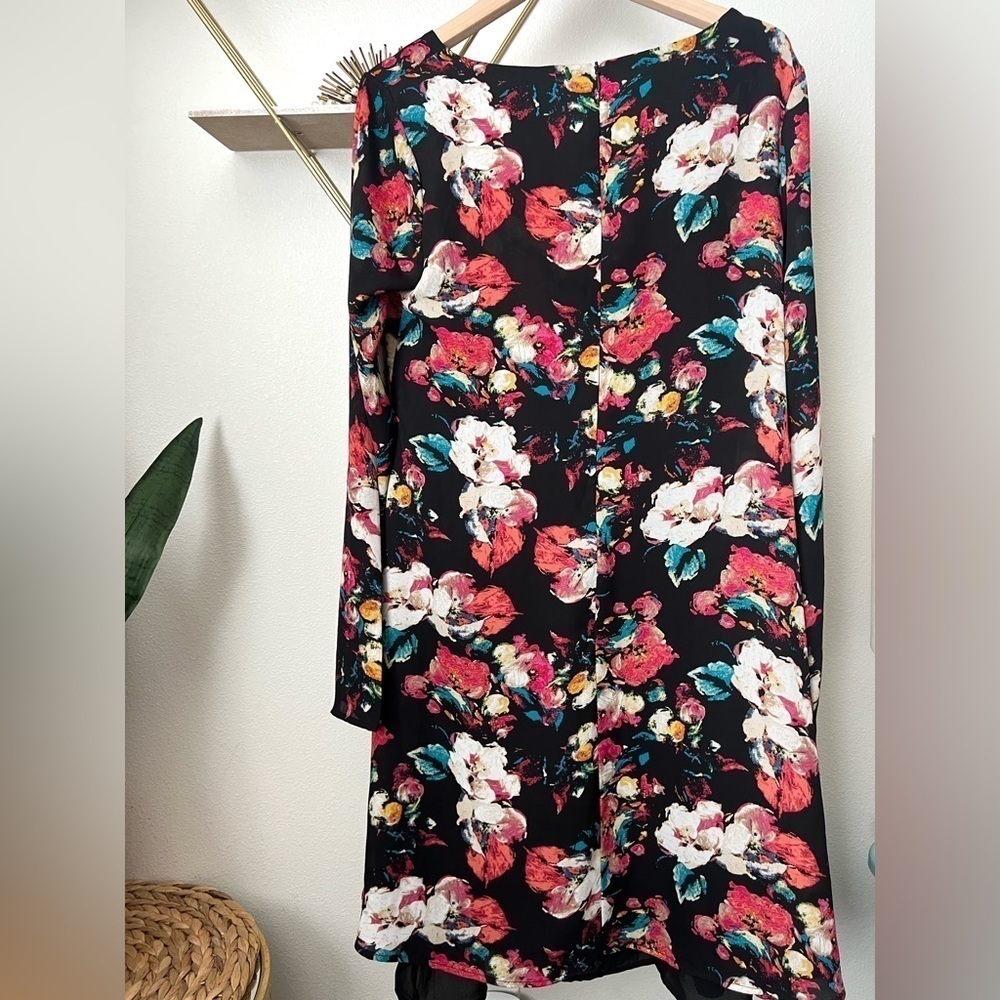 Nordstrom Leith dress Black Floral Print Long sleeve short casual - Picture 3 of 5